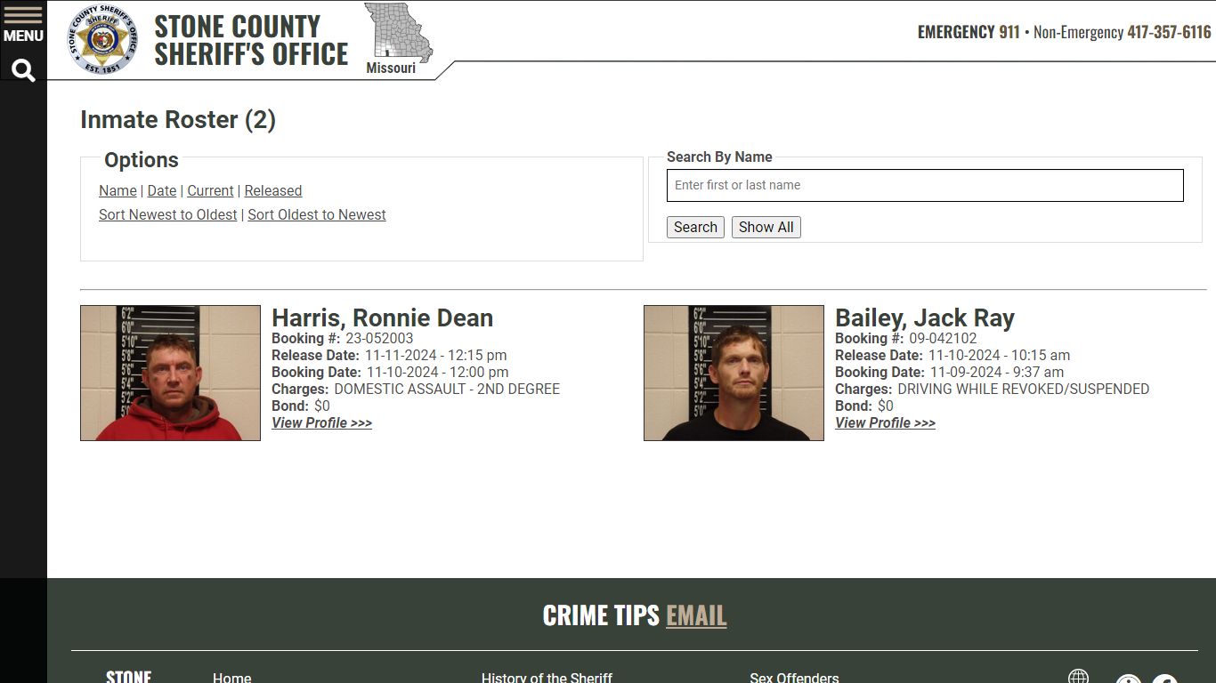 Inmate Roster - Released Inmates Booking Date Descending - Stone County ...