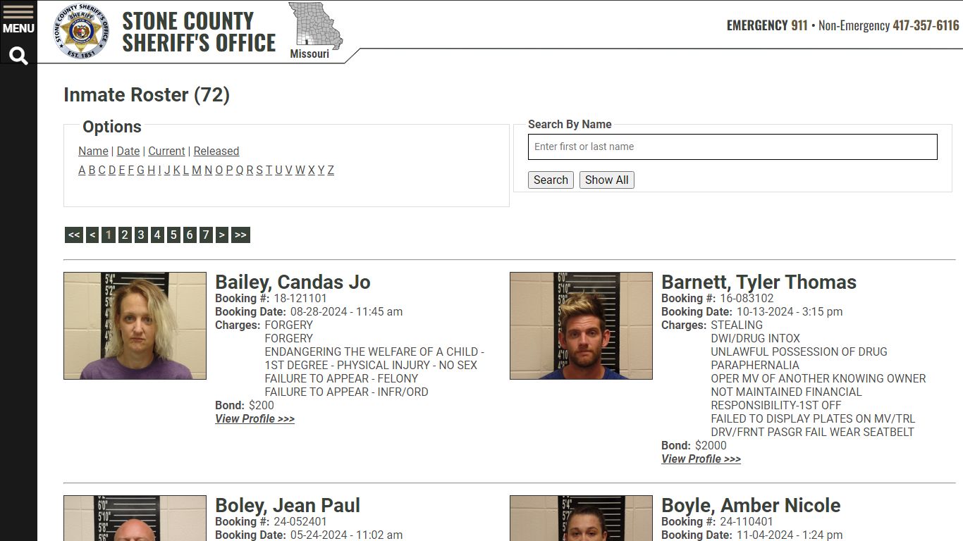 Inmate Roster - Current Inmates - Stone County Sheriff MO